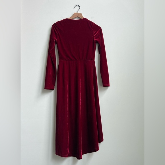 Lulus Silver Screen Burgundy Velvet Long Sleeve Midi Dress Small Holiday Party - Picture 9 of 13